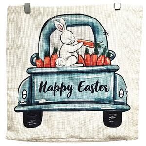 Set of Two Vibrant Easter Bunny Truck and Floral Easter Egg Pillow Covers 17" Sq